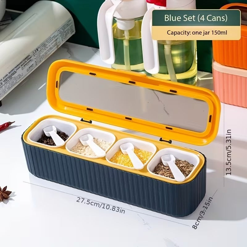 4-Compartment Seasoning Jar Storage Container, Kitchen Storage Container for Storing Spices Salt Sugar Pepper