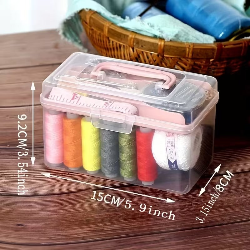 Portable Household Sewing Kit Box, Fabric Craft Needles Thread Scissor Set