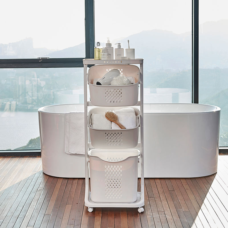 3 Tier Rolling Laundry Cart With Laundry basket and Wheel