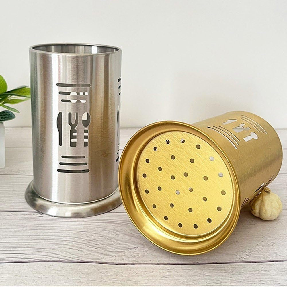 Stainless Steel Golden Cutlery Holder Drainer Spoon Fork Chopsticks Storage Basket