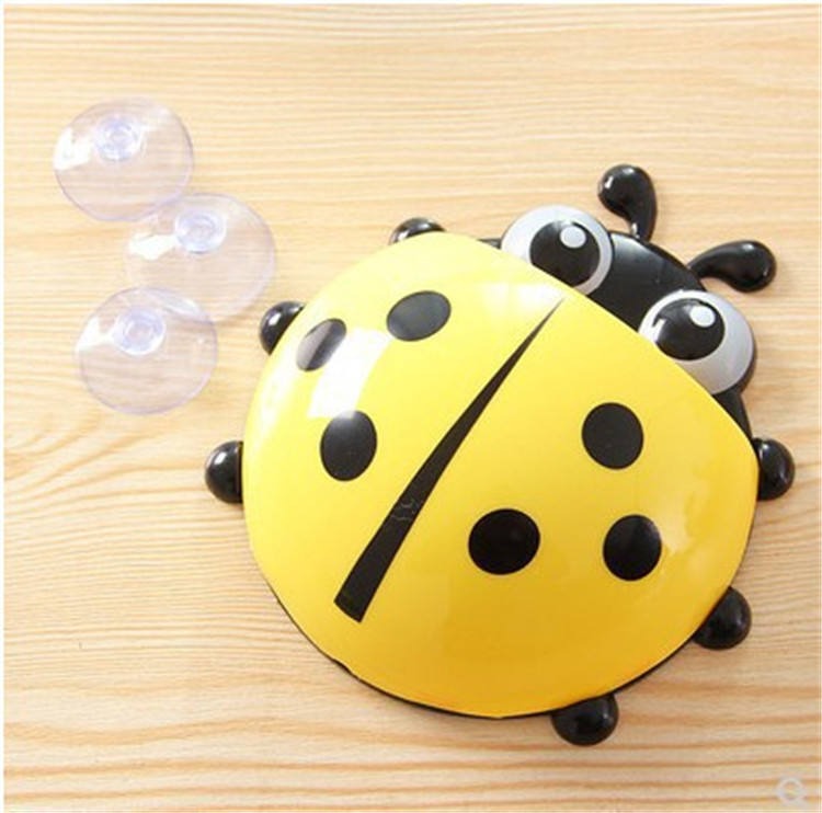 Creative Cute Cartoon Ladybug Kids Wall Suction Cup Mount Toothbrush Toothpaste Holder
