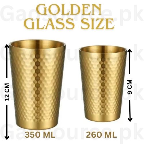 Stainless Steel Drinking Glass Hammered Golden (Small 260ml/ Large 350ml)