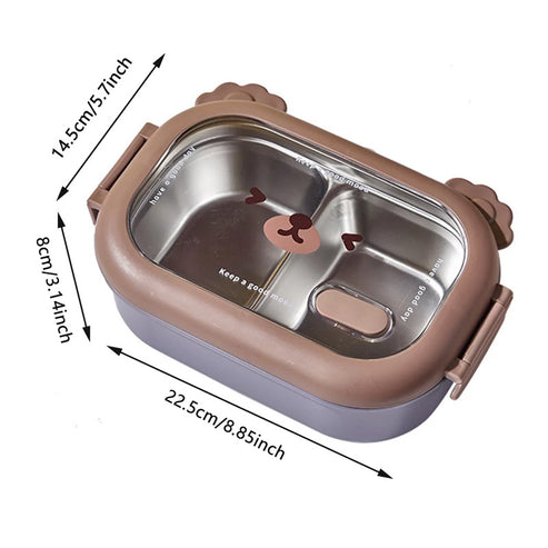 Bear Face Kids Lunch Box, Stainless Steel Food Insulated Container, 2 Compartments Cute Food Container, Microwave Friendly Kids Bento Lunch Box