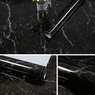 60x200cm Wall Paper Waterproof Heat Resistant Self Adhesive Anti Oil Kitchen Wallpaper Marble Sheet for Kitchen (Black)