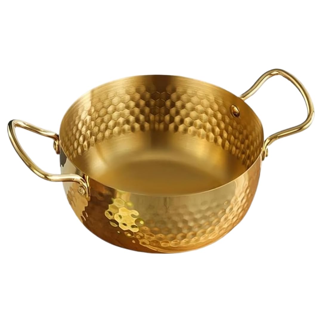 Luxury Golden Hammered Stainless Steel Noodle Pot with Double Handles – 16cm / 18cm