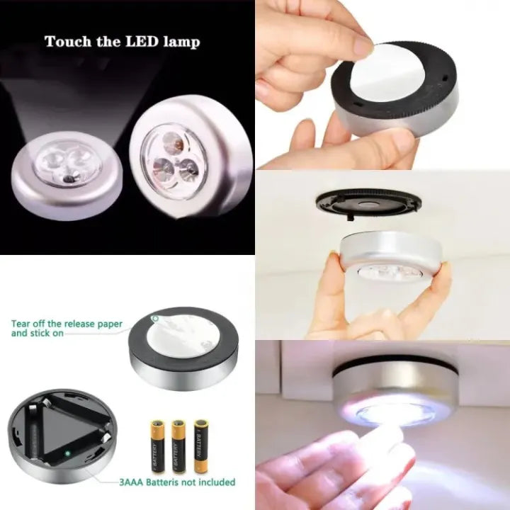 Pack Of 3 Mini Wireless 3 LED Light Push Touch Lamp Kitchen Cabinet Closet Night Wall Tap Light Led tap touch light Stick-on Push Button Touch Lights