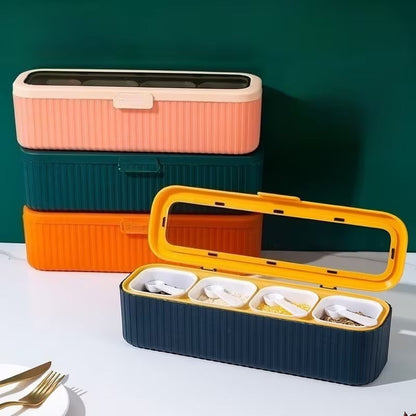 4-Compartment Seasoning Jar Storage Container, Kitchen Storage Container for Storing Spices Salt Sugar Pepper
