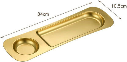Modern Gold Plated Food Serving Tray with Sauce Bowl