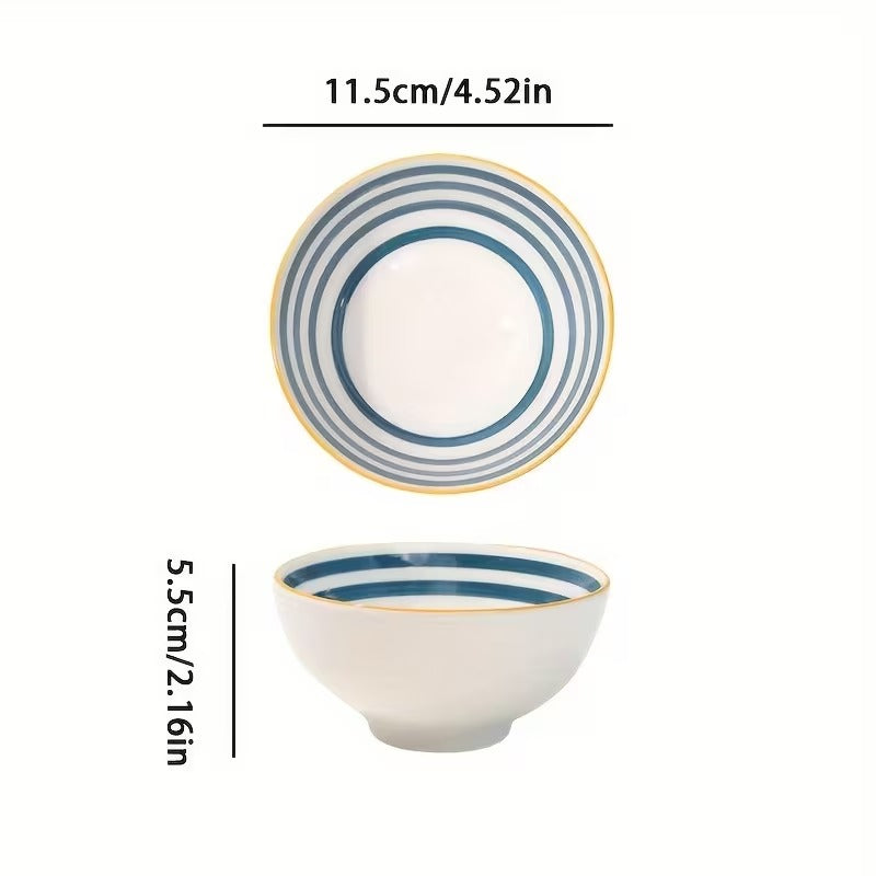 Set Of 6 Printed Ceramic Bowls, Japanese Style Noodle Bowls
