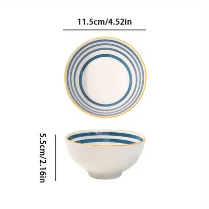 Set Of 6 Printed Ceramic Bowls, Japanese Style Noodle Bowls