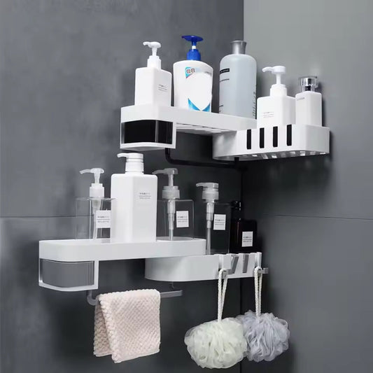 Wall Mounted Adhesive Rotatable Shower Corner Shelf