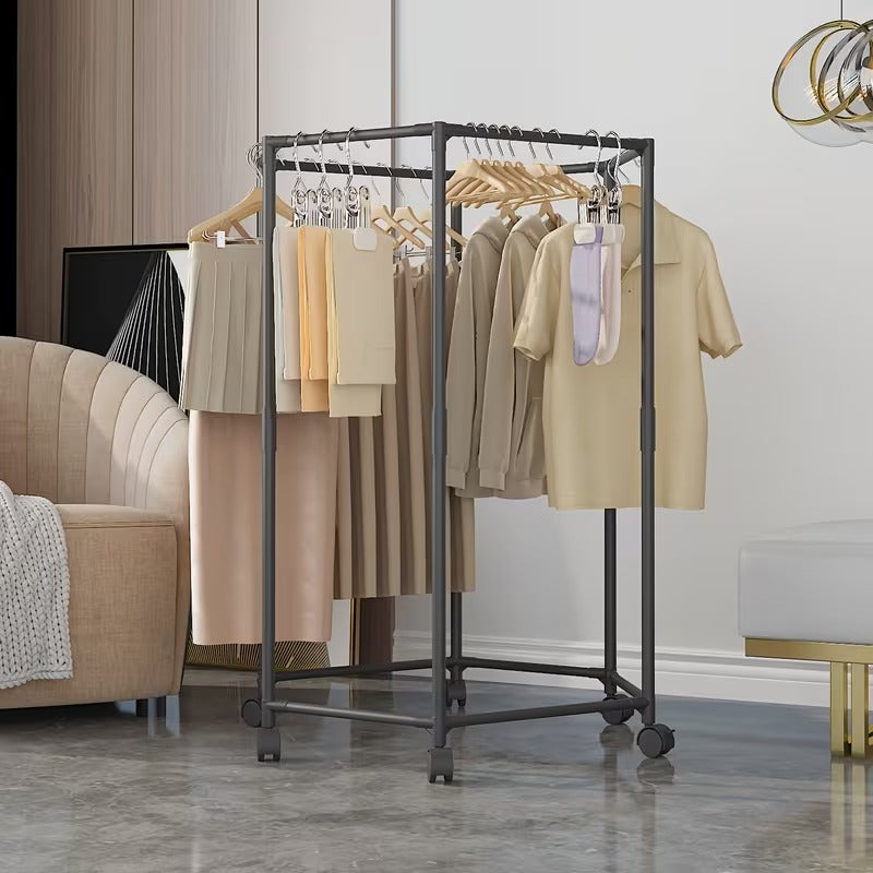 Metal Clothes Stand with 360° Rotating Rack & Wheels