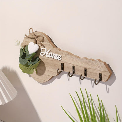 1PC HOME WOODEN  KEY SHAPED  HOOK