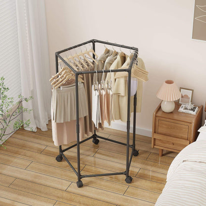 Metal Clothes Stand with 360° Rotating Rack & Wheels