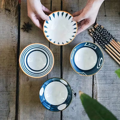 Set Of 6 Printed Ceramic Bowls, Japanese Style Noodle Bowls