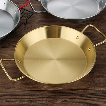 Stainless Steel Golden Serving Tray Round Spanish Seafood Cooking Pan 22CM