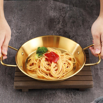 Stainless Steel Golden Serving Tray Round Spanish Seafood Cooking Pan 22CM