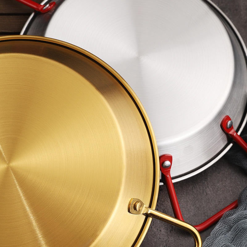 Stainless Steel Golden Serving Tray Round Spanish Seafood Cooking Pan 22CM