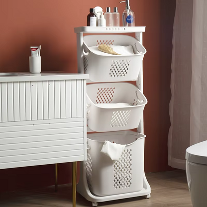 3 Tier Rolling Laundry Cart With Laundry basket and Wheel