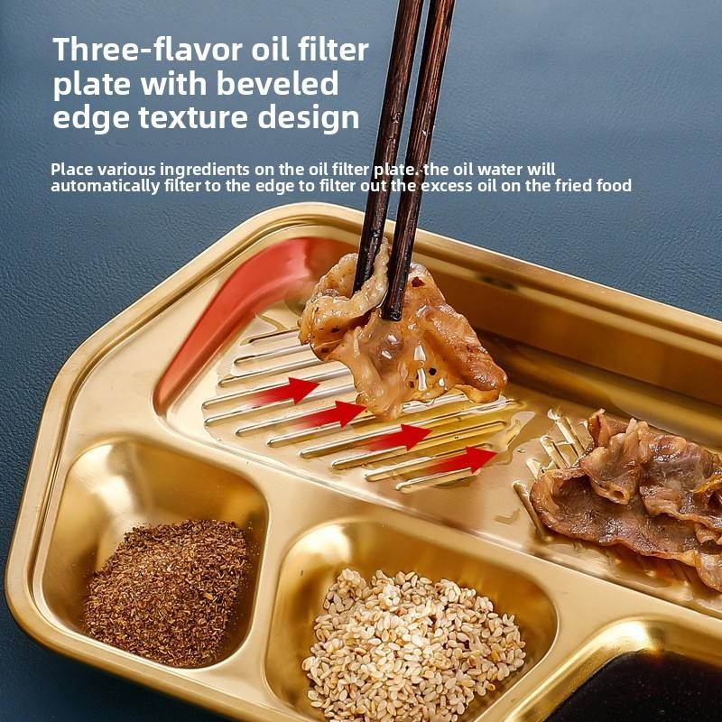Golden Stainless Steel Divided Serving Tray for BBQ