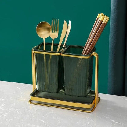 Acrylic Double Cutlery Holder With Metal Stand