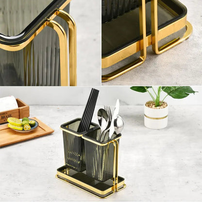 Acrylic Double Cutlery Holder With Metal Stand
