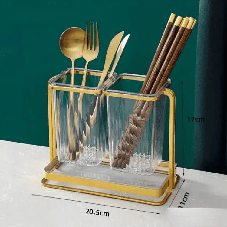 Acrylic Double Cutlery Holder With Metal Stand