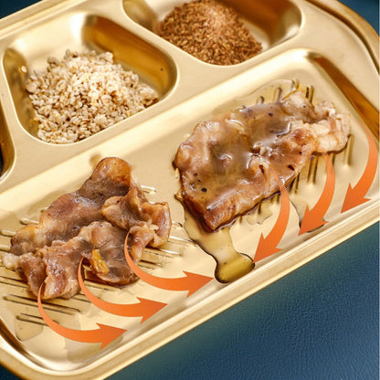 Golden Stainless Steel Divided Serving Tray for BBQ