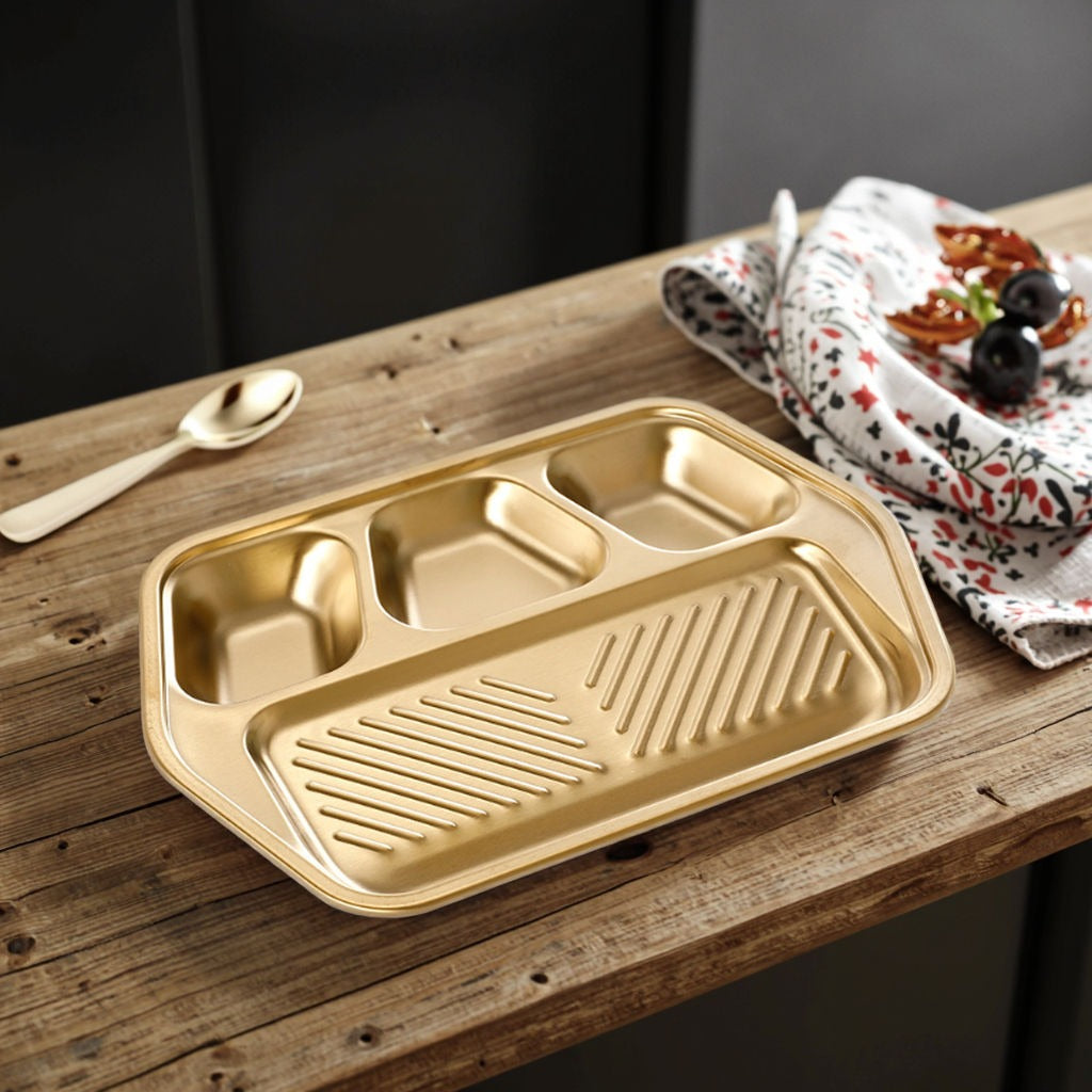 Golden Stainless Steel Divided Serving Tray for BBQ