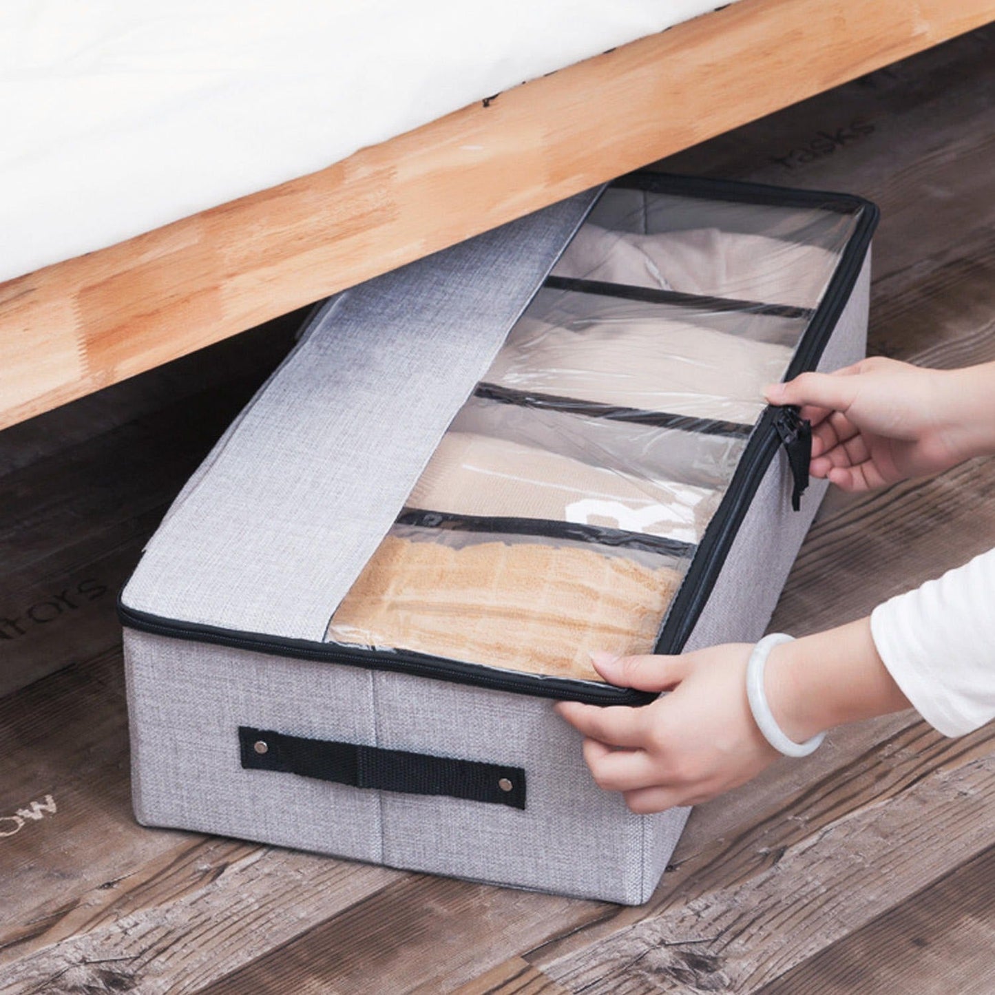 Premium Under Bed Storage Organizer with Transparent Zipper Lid