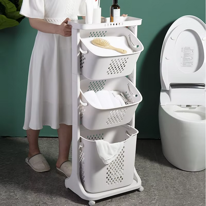 3 Tier Rolling Laundry Cart With Laundry basket and Wheel