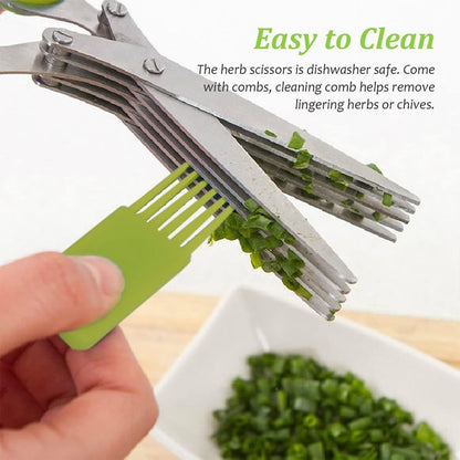 5 Layers Kitchen Scissor Multi-Blade Herb & Vegetable Cutting Shears with Cleaning Comb