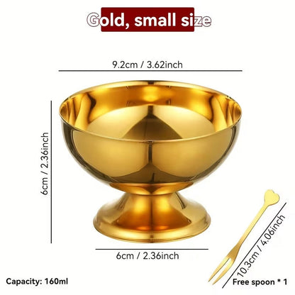 Golden Ice Cream Bowl, Stainless Steel Ice Cream Cup, Stainless Steel Ice Bucket For Outdoor