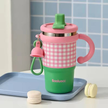 Premium Plaid Garden Thermos Cup – 600ml Double-Wall Insulated
