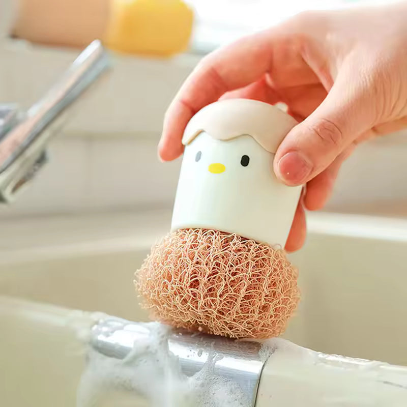 Cute Chick Egg-Shaped Kitchen Sponge Holder with Scrubber