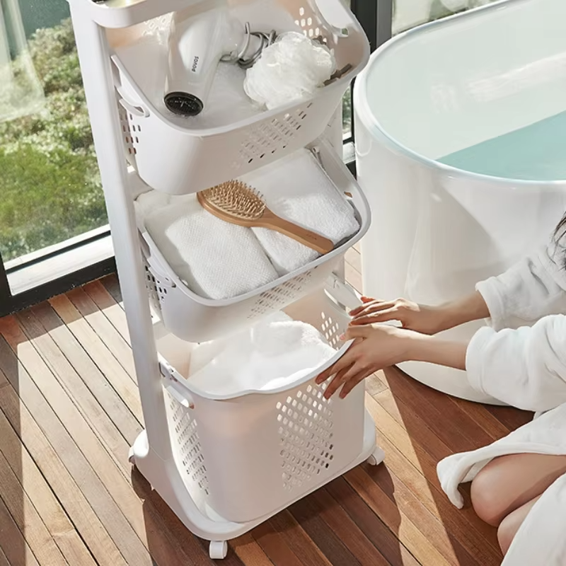 3 Tier Rolling Laundry Cart With Laundry basket and Wheel
