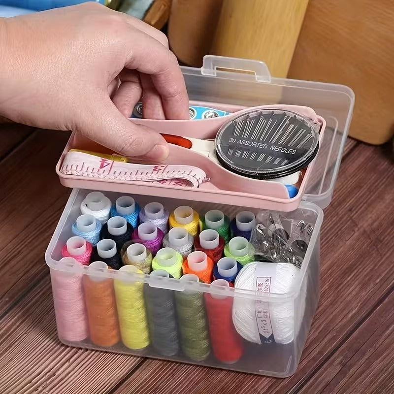 Portable Household Sewing Kit Box, Fabric Craft Needles Thread Scissor Set