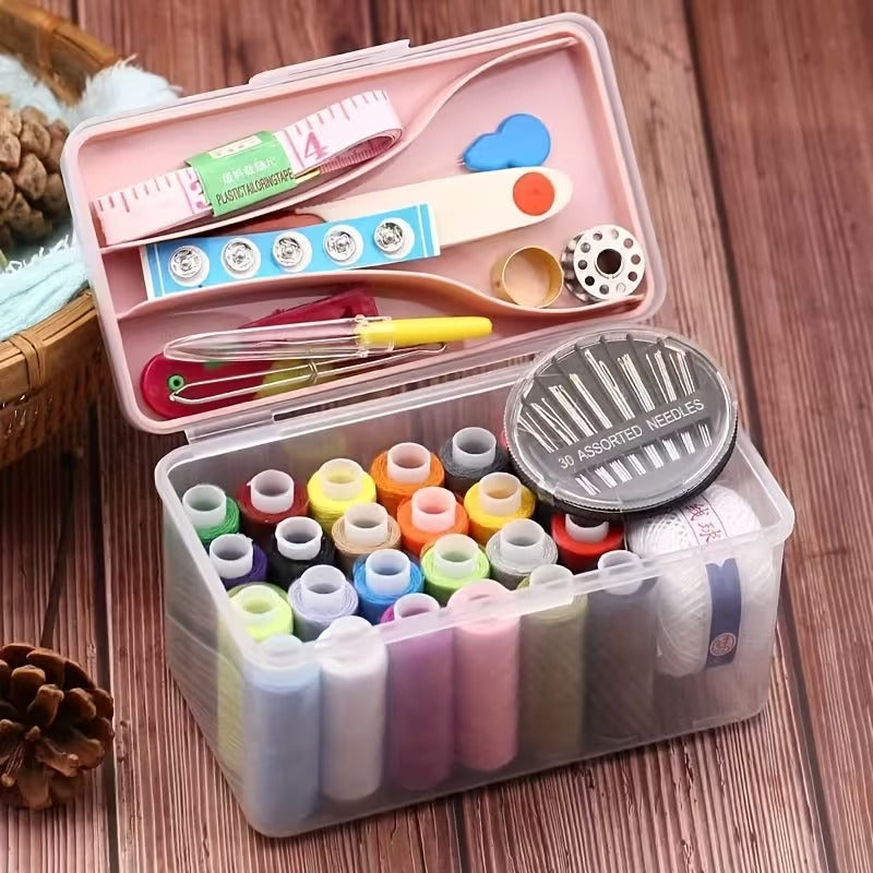 Portable Household Sewing Kit Box, Fabric Craft Needles Thread Scissor Set