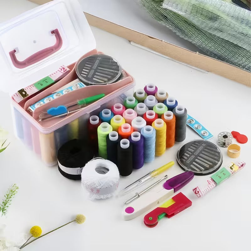 Portable Household Sewing Kit Box, Fabric Craft Needles Thread Scissor Set