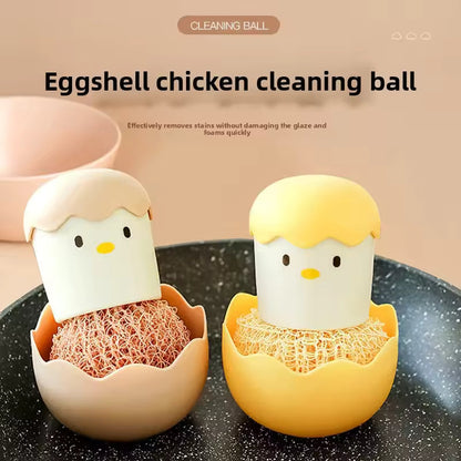 Cute Chick Egg-Shaped Kitchen Sponge Holder with Scrubber