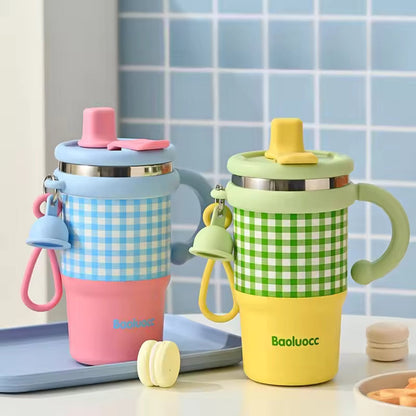 Premium Plaid Garden Thermos Cup – 600ml Double-Wall Insulated
