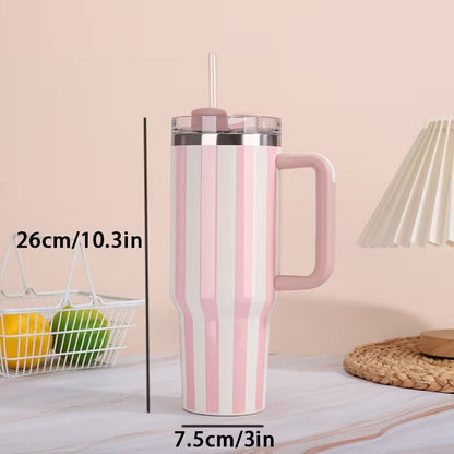Stanley Quencher Tumbler with Handle – 40oz Striped Travel Mug with Straw & Lid for Iced Coffee, Water & More