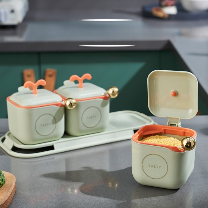 3-Piece Modern Spice Jar Set with Tray & Spoons – Airtight Containers for Kitchen Storage