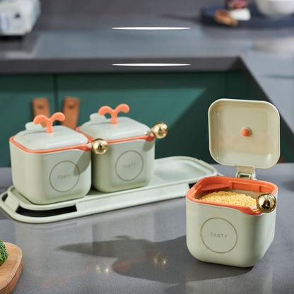 3-Piece Modern Spice Jar Set with Tray & Spoons – Airtight Containers for Kitchen Storage