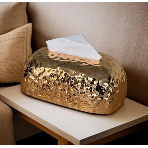 GOLD & SILVER HAMMERED TISSUE BOX HOLDER