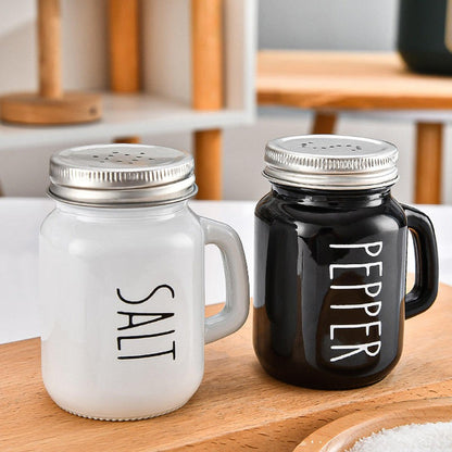 Salt and Pepper Shaker Set, Glass Black and White Shaker Set
