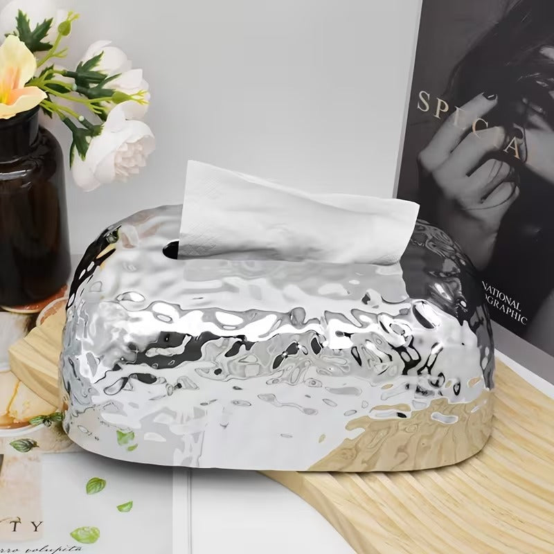 GOLD & SILVER HAMMERED TISSUE BOX HOLDER