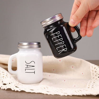 Salt and Pepper Shaker Set, Glass Black and White Shaker Set