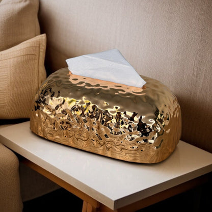 GOLD & SILVER HAMMERED TISSUE BOX HOLDER