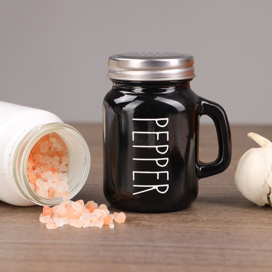 Salt and Pepper Shaker Set, Glass Black and White Shaker Set